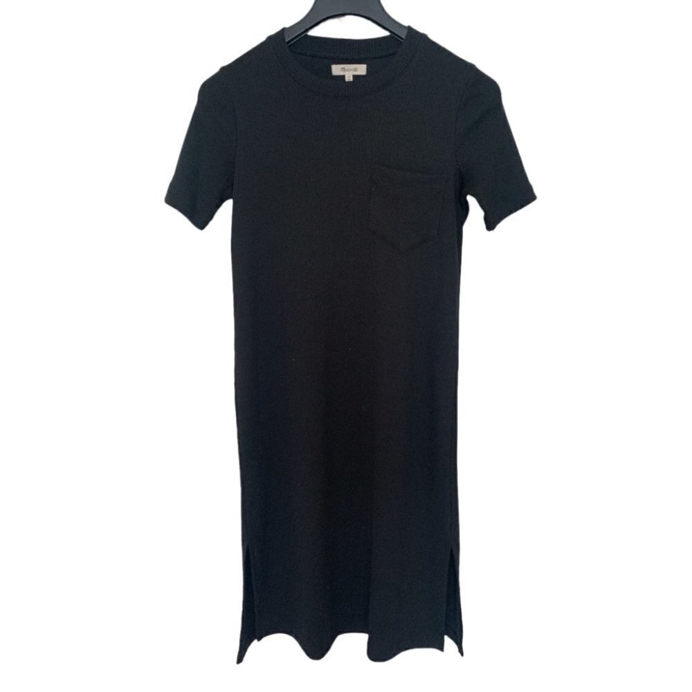 Madewell Pocket Tee ribbed midi dress in black size XS B8